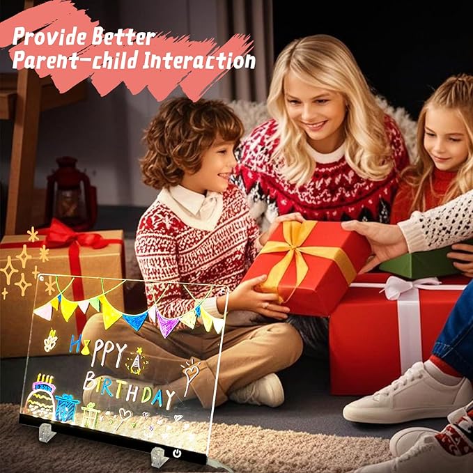 LED Note Board with Colors 12-Color Illuminated Acrylic Drawing Board - Dry-Erase Night Light with Stand for Home/Office/Gift/Festival (12" W x 8.5" H (Black))