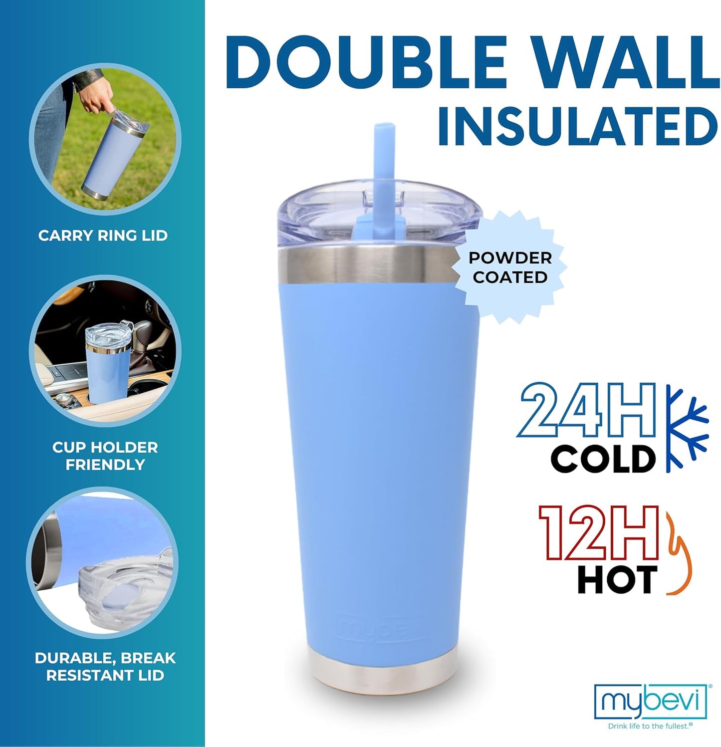 Classic Premium Stainless Steel Tumbler with 12-Hour Temperature Control, Tritan Lid, and BPA-Free Construction | NC Blue Powder Coat, 26 oz