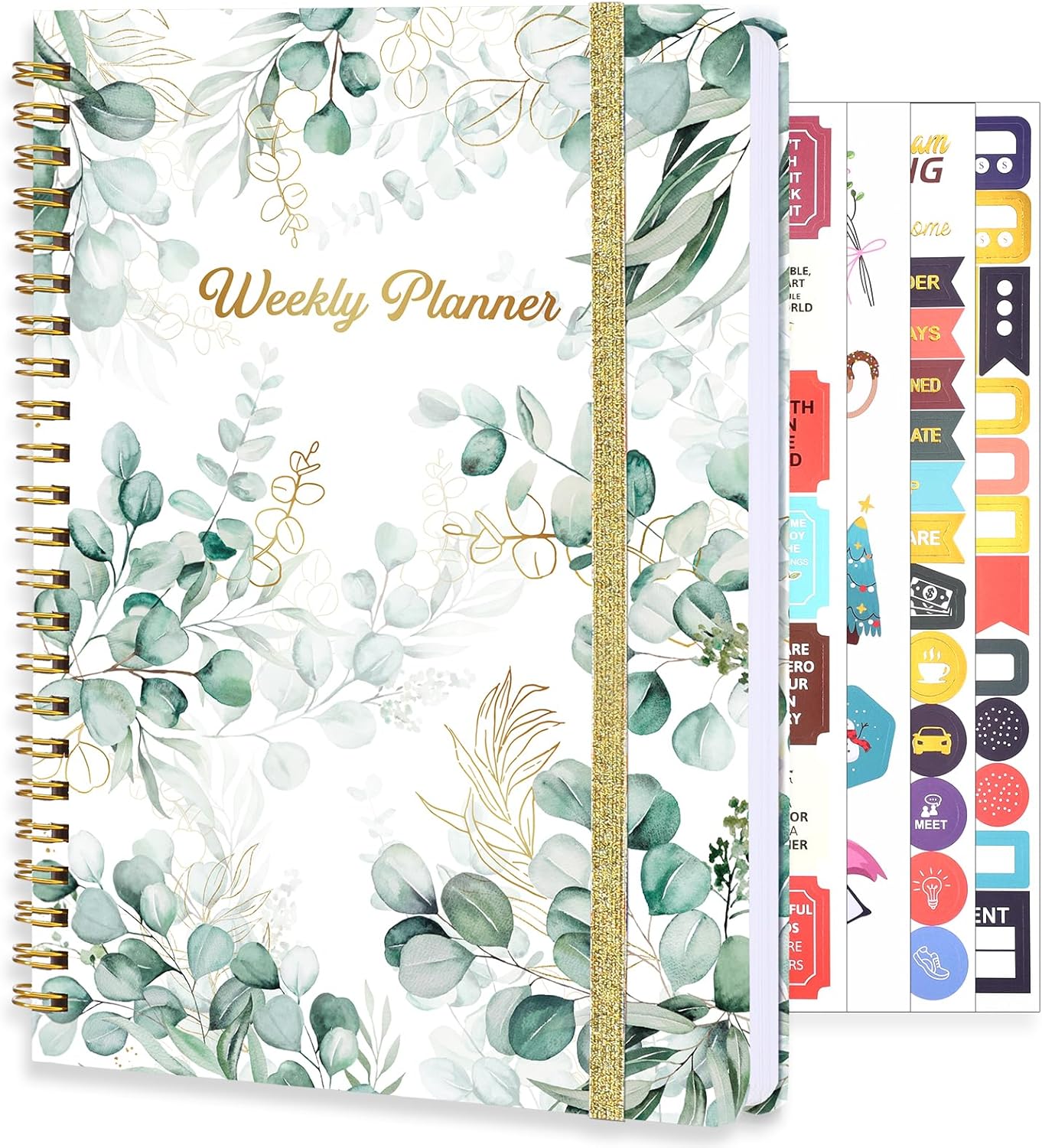 Undated Weekly Planner, A5 Weekly To Do List Notebook with Habit Tracker Spiral Binding Weekly Planner Notebook with Stickers Home Work School Supplies, Grean Leaves