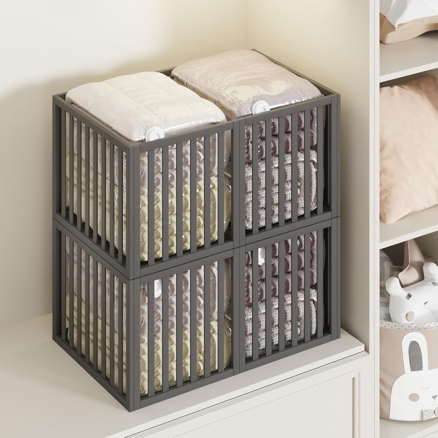 90 L Large Storage Bins, 2 Pack Clothes Storage Bins Foldable Closet Organizers Storage Containers for Clothing, Blanket, Comforters, Bed Sheets, Pillows and Toys(Black Tall (25"×16"x12"))