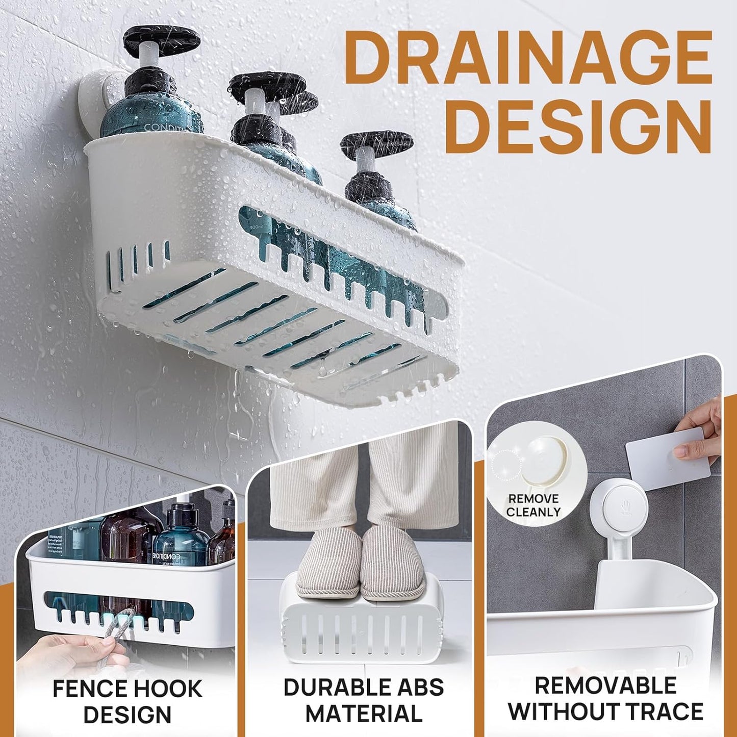 LEVERLOC Shower Caddy Suction Cup Shelf Basket Pack of 2 One Second Installation Removable Powerful Suction Cup Bathroom Organizer Max Hold 22lbs Shower Storage Plastic