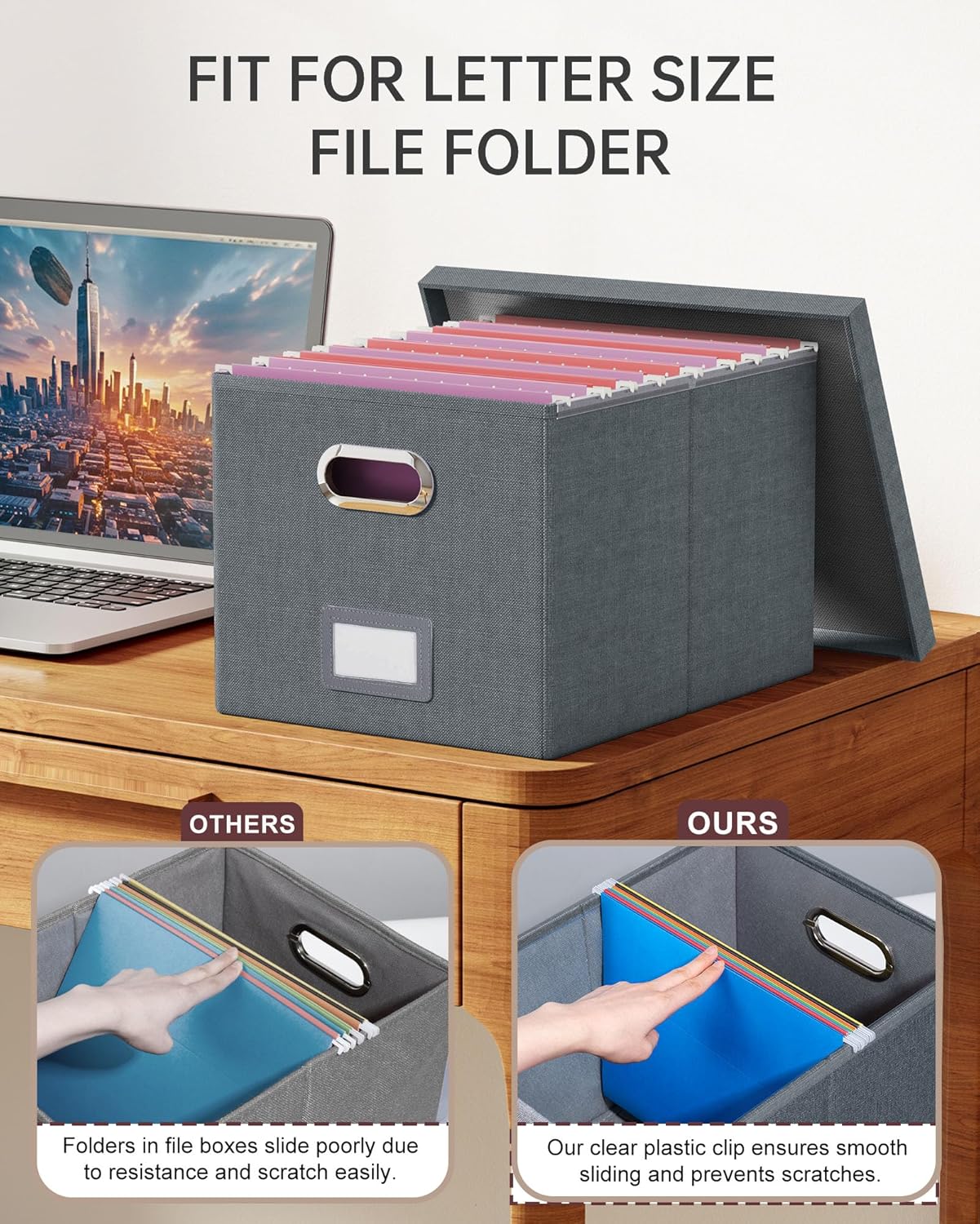 Oterri File Organizer, File Box, File Cabinet for Letter File Folder Storage, Hanging File Organizer for Office/Decor/Home,Document Organizer, 1 Pack,Dark-Gray-Box Only