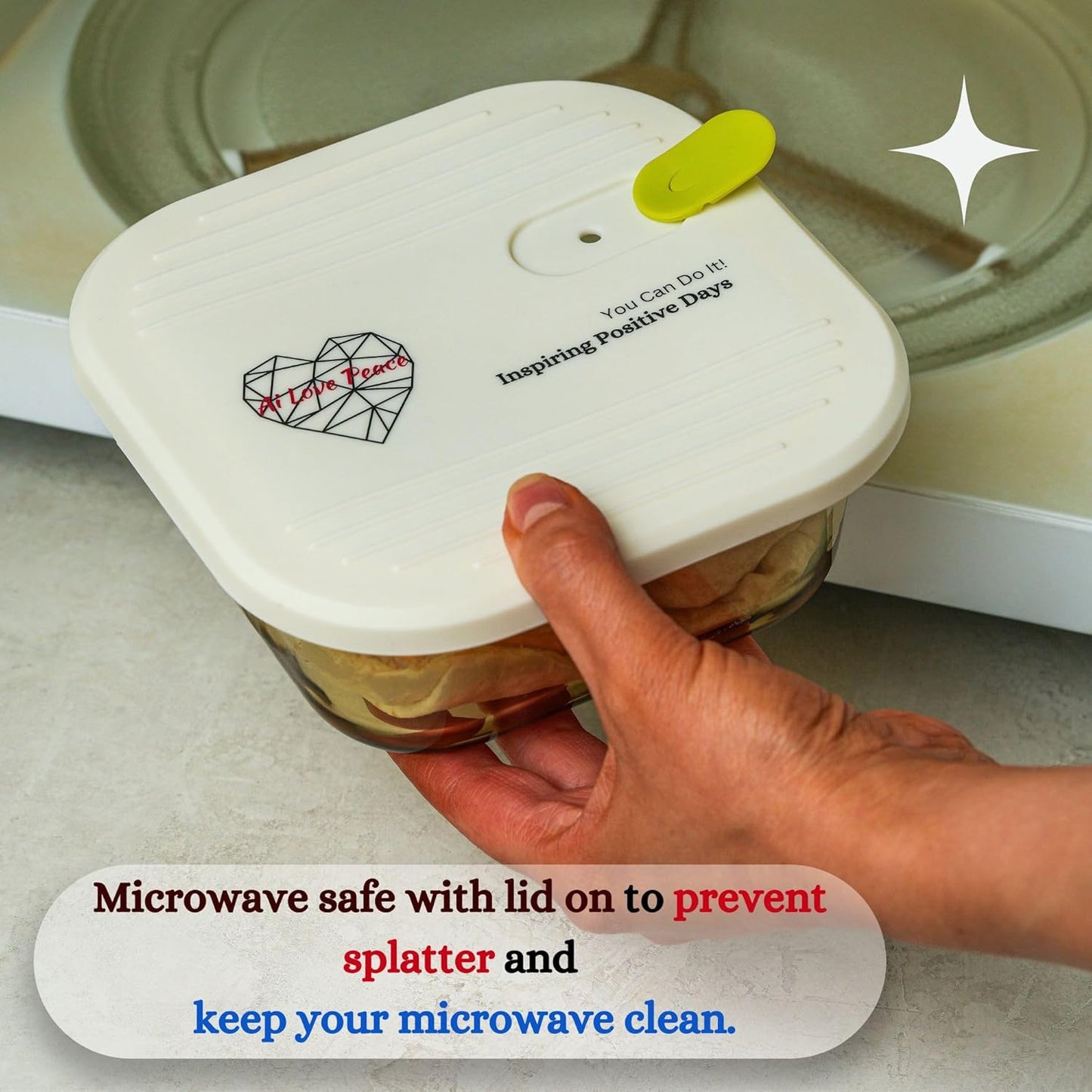 Ai Love Peace Soup Container with Dual Lids,26 oz Borosilicate Glass Lunch Box | Leakproof Lid+ Microwave &Safe Freezer Lid, Stackable,Glass Meal Prep Food Storage,Perfect for Work & Soup Lovers Gift.