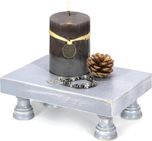 EOSAHR Pine Wood Risers for Decor for Kitchen Sink & Small Vanity - Versatile Risers Display Stands for Bathroom Decor - Chic Sponge Holder and Perfume Organizer (Gray, 8.5")