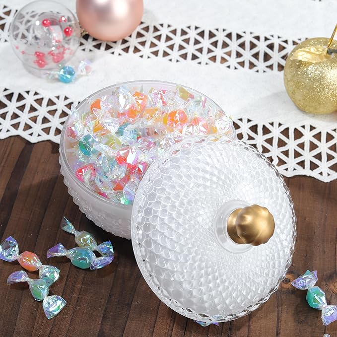 Joeyan 12 oz Small White Glass Jars with Lid,Embossed Glass Candy Dishes,Diamond Faceted Food Container,Decorative Jewelry Box Apothecary Canisters,Colored Kitchen Bathroom Buffet Storage Organizer