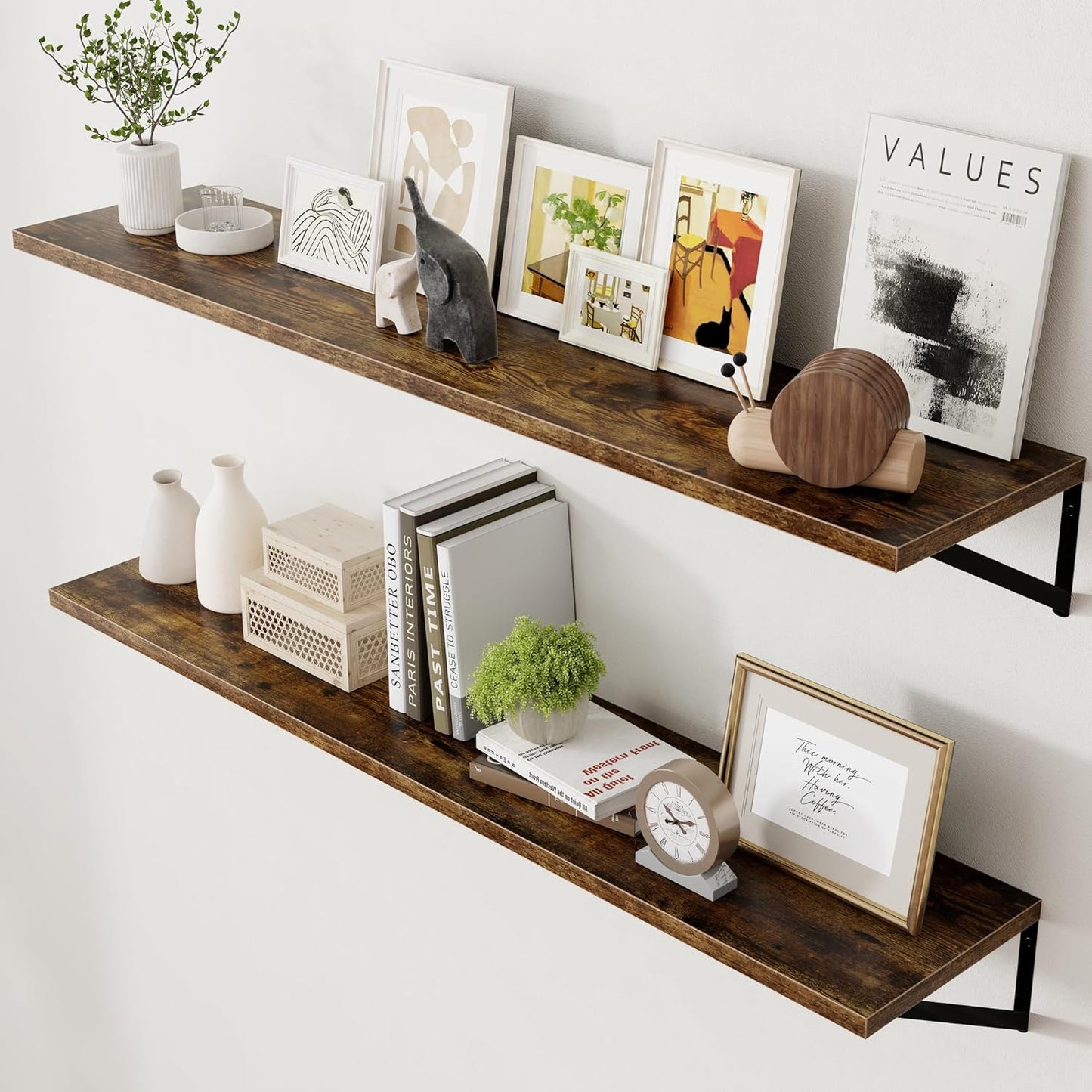 Axeman 12 Inch Deep Floating Shelves for Wall - 55 Inch Wide x 12 Inch Deep Wall Shelves Set of 2 - Rustic Wood Floating Shelves for Living Room