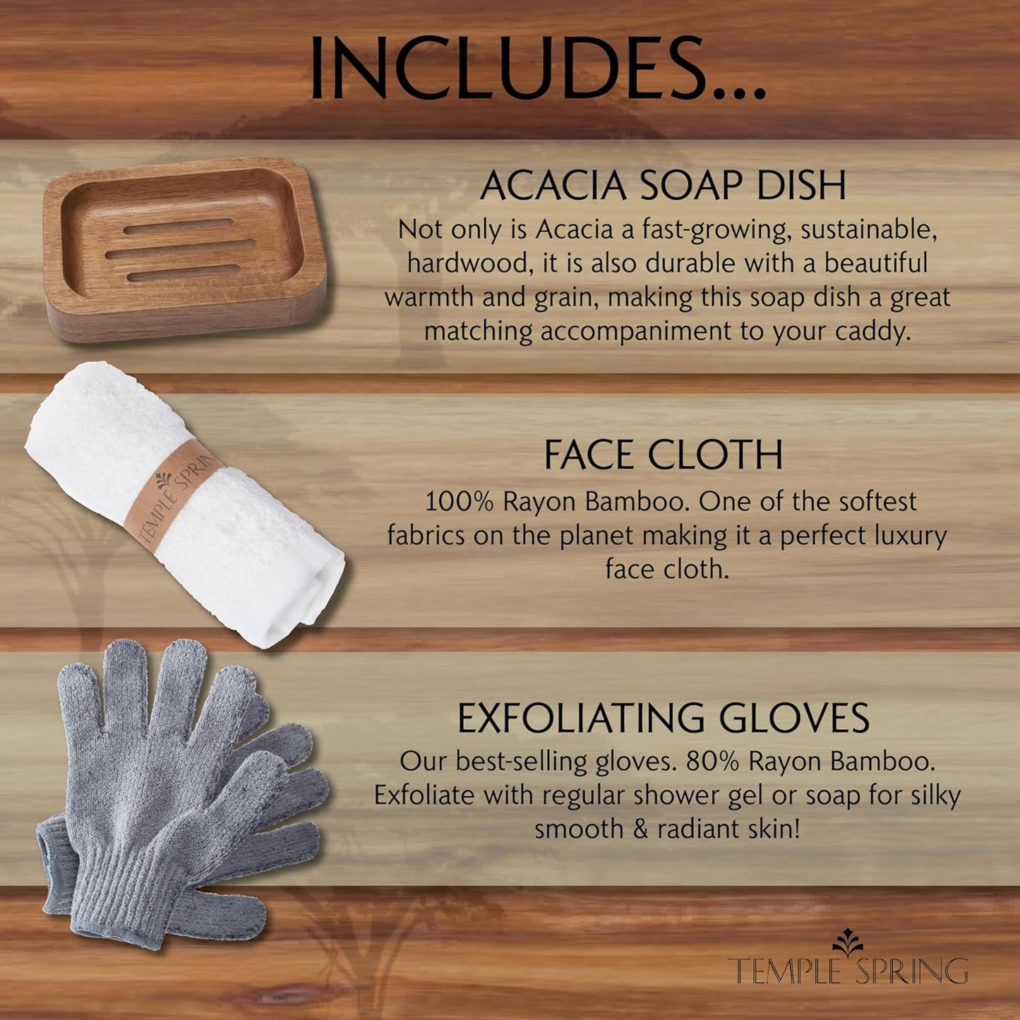 Temple Spring Wooden Bathtub Tray, Acacia Bathroom Accessories, Bath Tray for Tub, at Home Spa Essentials, Board for Tub Table, Bath Caddy for Bathtub Accessories & Bathroom Essentials - Not Teak