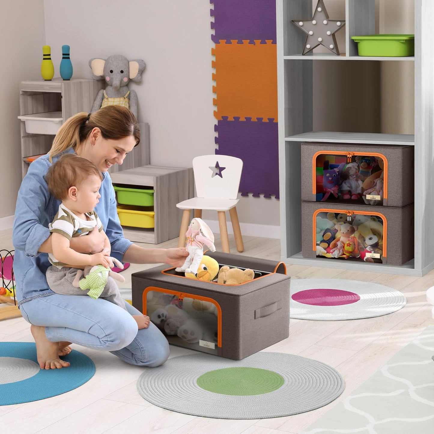 Sorbus Storage Bins with Metal Frame - Stackable & Foldable Clothes Organizer Bags - Oxford Fabric Storage Containers with Large Clear Window & Carry Handles, Bedroom Organization for Bedding & Linen