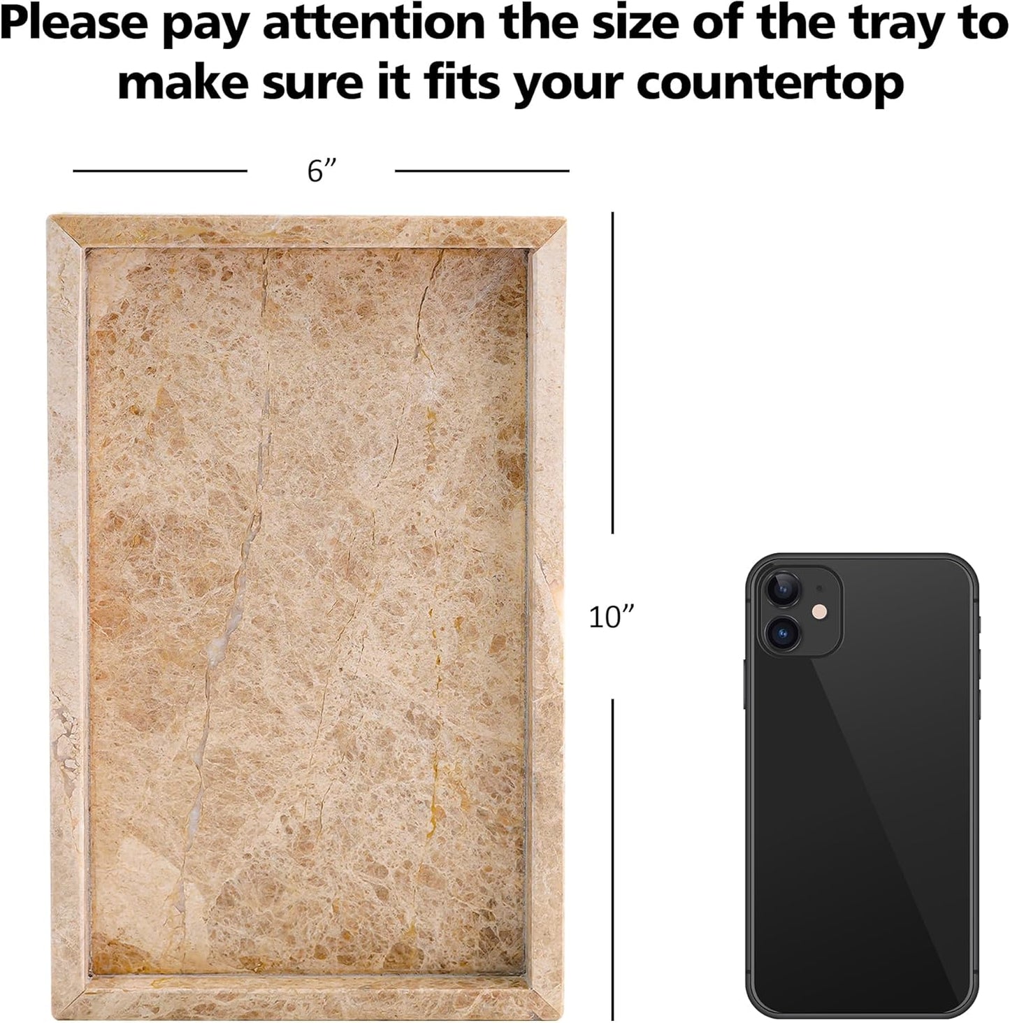 WORHE Italy Natural Marble Vanity Tray for Jewelry, Perfume, Makeup, Candle, Modern Decorative Trays for Bathroom Bedroom Dresser Rectangle Kitchen Storage Organizer for Home Decor Light Brown (WH038)