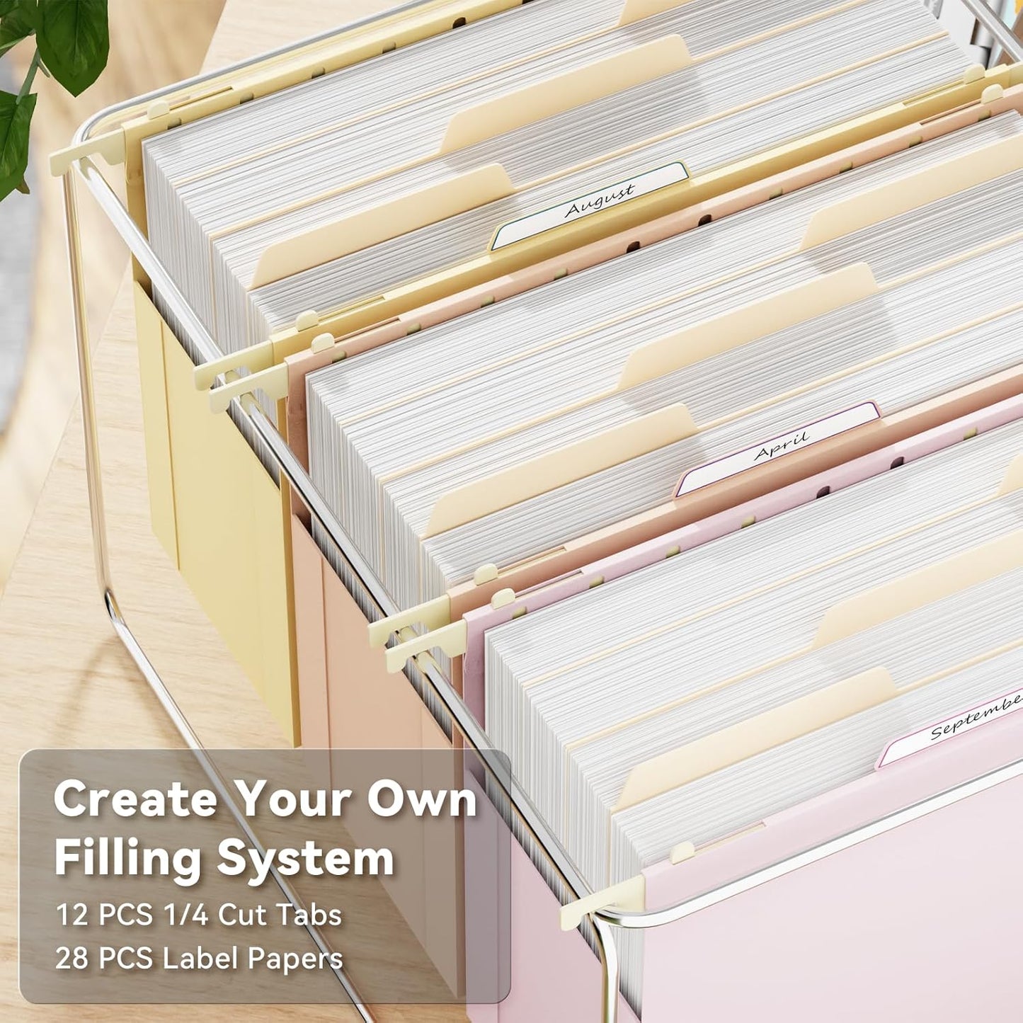 Ansook Plastic Letter Size Hanging File Folders,Heavy Duty 4" Large Capacity File Folder with Tabs,6 Pack Expanding File Cabinet Folders,Reinforced Accordion Hanging Folders for Office(Morandi Color)