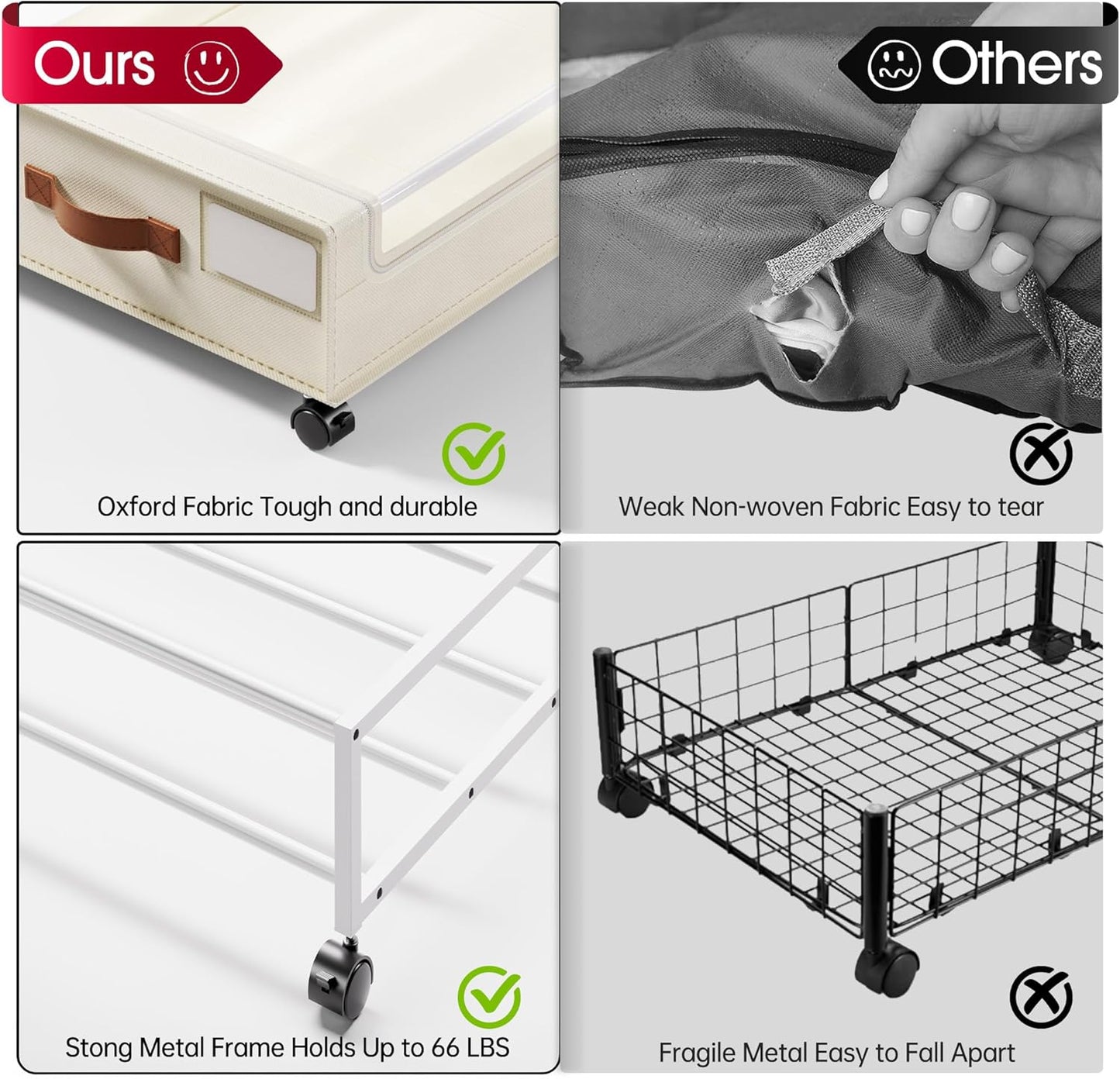 Yecaye Under Bed Storage with Wheels, 2 Pack Under Bed Storage Containers, 60L Underbed Shoe Storage with Clear Window & Label, Rolling Under Bed Metal Drawer for Clothes, Shoes, Books, Blankets