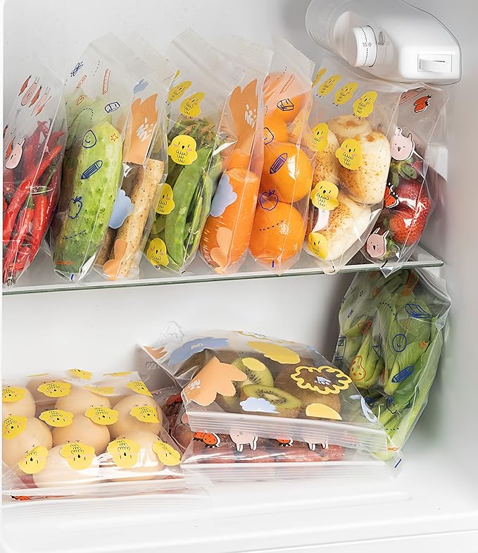 24/7 Bags- Quart Zip Storage Bags, 150 Count with Patterns, 4 Unique Fun Designs, Zero BPA, Lunch, Trips, Parties & More