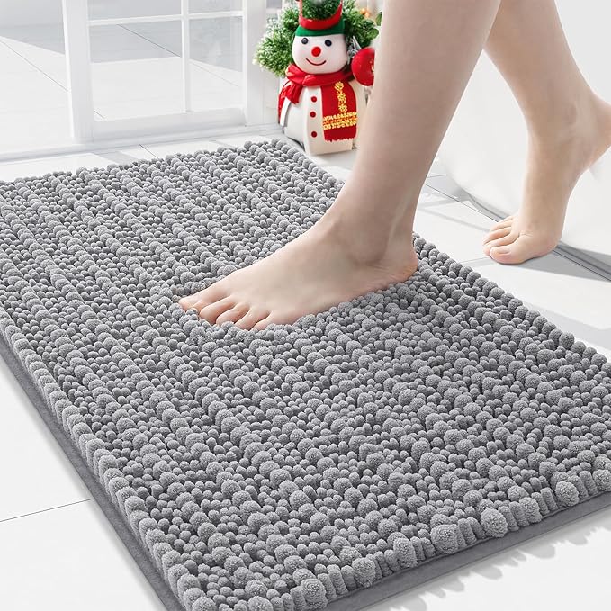 Arotive Luxury Chenille Bathroom Rug Mat, Extra Soft Thick Absorbent Shaggy Bath Rugs, Non-Slip Machine Wash Dry, Plush Bath Mats for Bathroom, Shower and Tub, 30x20, Grey