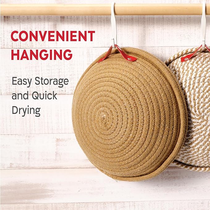 KneadAce Cotton Rope Banneton Bread Proofing Basket Set, 2 x Round Bread Basket with Liners & Covers for Artisan Bread Baking, Sourdough Bread Baking Supplies