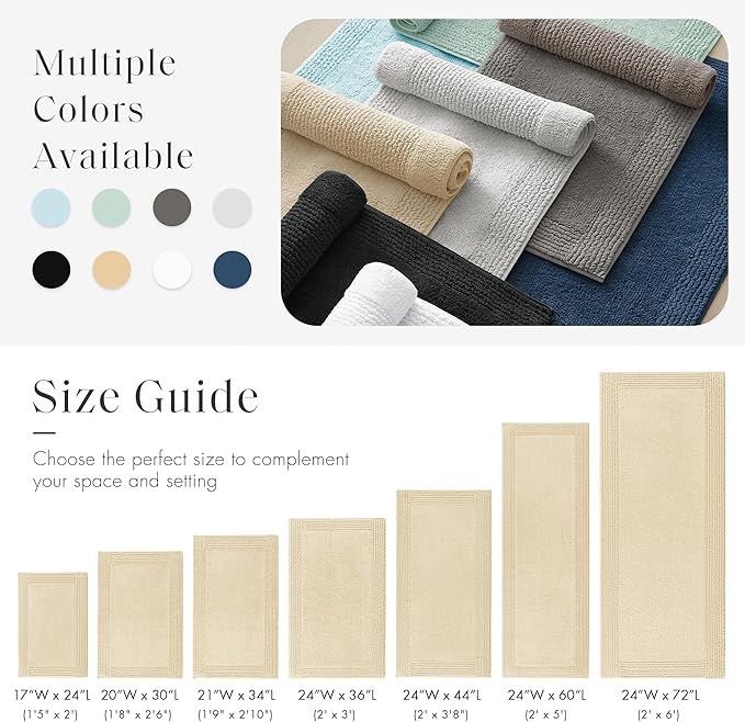 Madison Park Splendor Reversible 100% Cotton Tufted Bathroom Rug-3000 GSM Hotel Quality Luxurious Plush Medium Pile Bath Mat Absorbent, Quick Dry, Shower Room Décor, 24x44 Natural