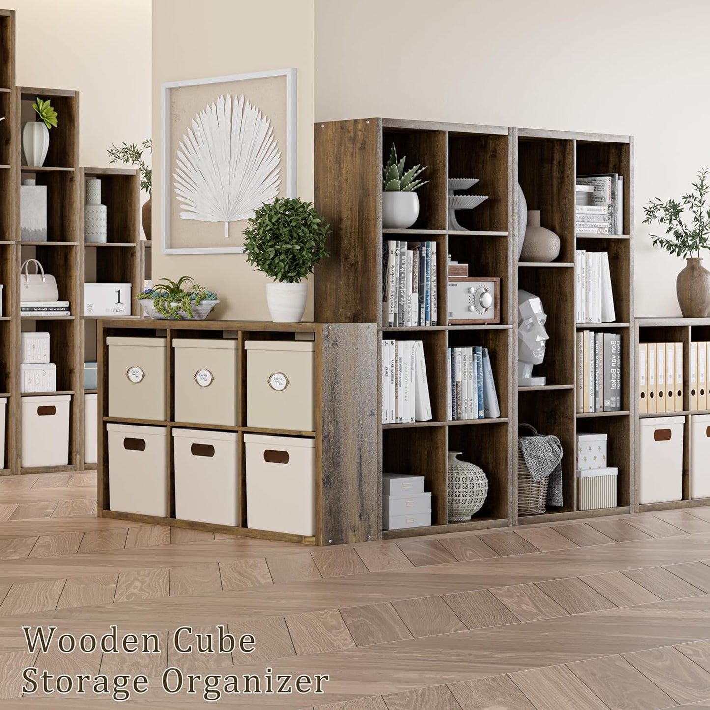 Cube Storage Organizer Bookcase, Decorative 11 inch Open Back Cubical Shelf with Thickened Border, Display Bookshelf for Living Room, Home Office, Sturdy Room (Brown, 6 Cube)