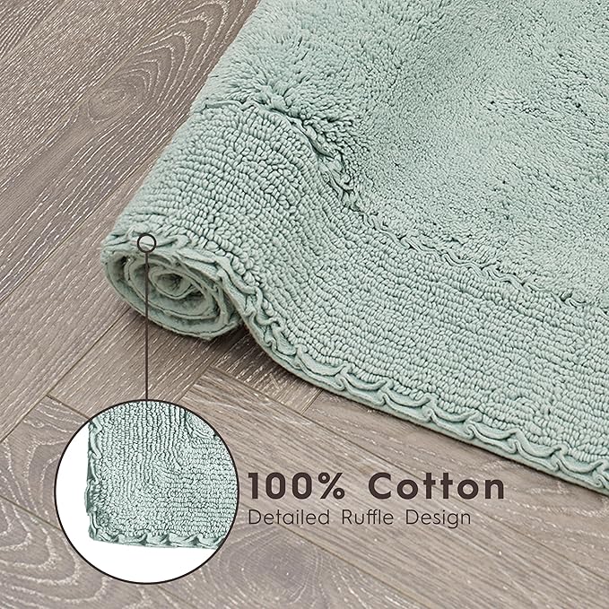 Laura Ashley Ruffle Border 100% Cotton Bath Rug, Aqua, 17"x 24"