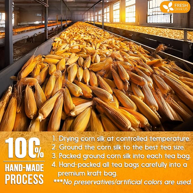 FreshDrinkUS, Premium 135 Tea Bags Corn Silk Tea, 100% Natural & Pure from Corn Silk. Herbal Tea. Clean Ingredients. Made with Natural Material Tea Bags. No Sugar, No Caffeine, Vegan.