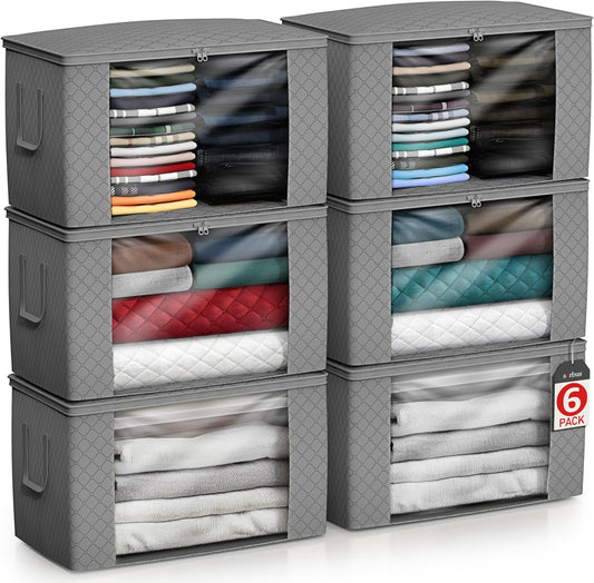 Sorbus Foldable Storage Bag Organizers, Large Clear Window & Carry Handles, Great for Clothes, Blankets, Closets, Bedrooms, and more