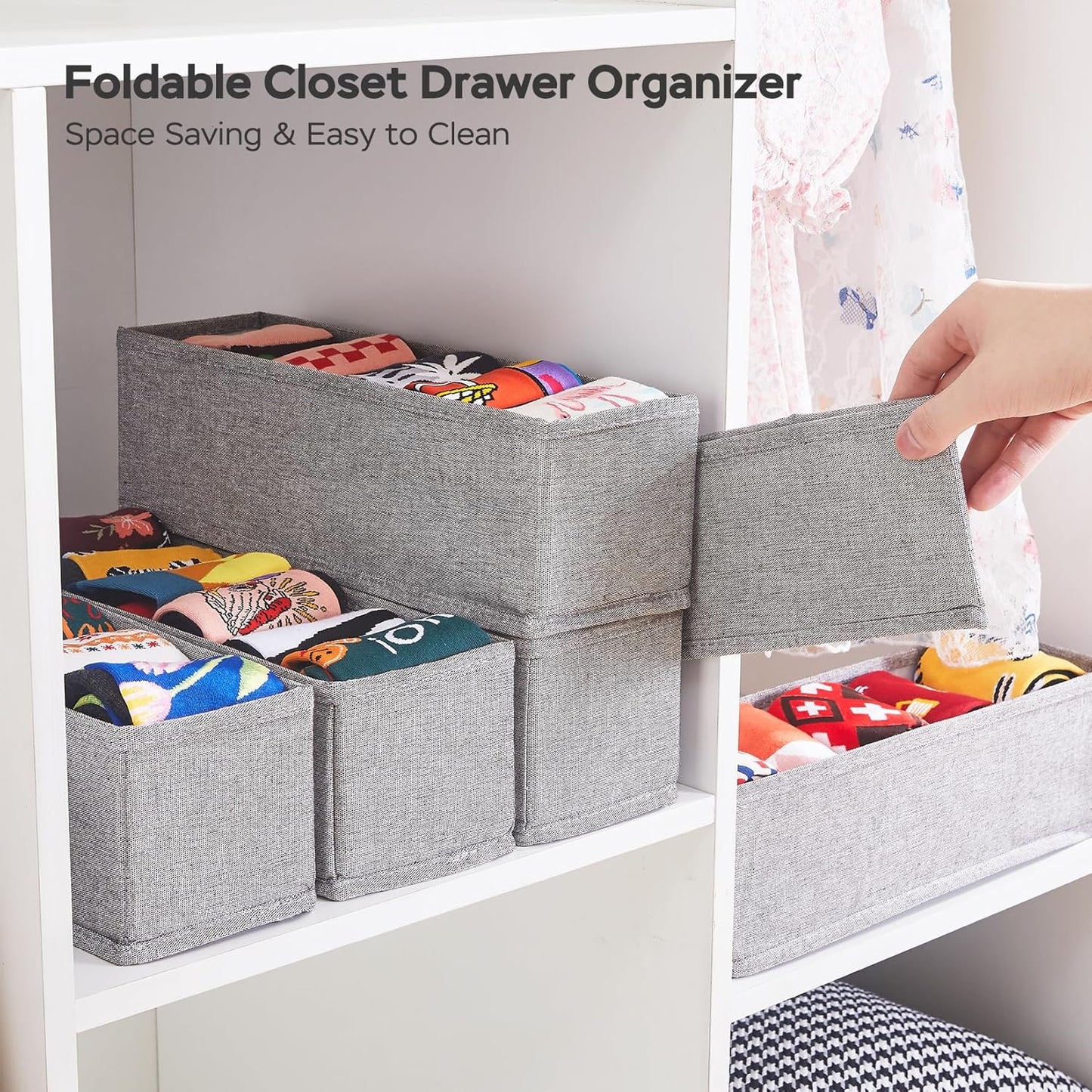 MURRI&MURRDI Mini Foldable Clothes Drawer Organizer 6 Pcs, Narrow Fabric Drawer Organizer for Nursery, Small Dresser Storage Bins for Clothing Sock Underwear Bra Belt Tie Scarves, Gray