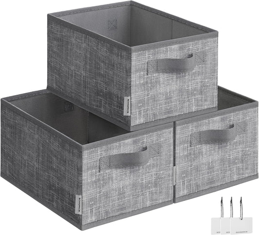 SONGMICS Storage Cubes, 11.8 x 7.9 x 5.9 Inches Non-Woven Fabric Bins with Double Handles, Set of 3, Closet Organizers for Shelves, Foldable, for Clothes, Cattail Gray UROB415G01