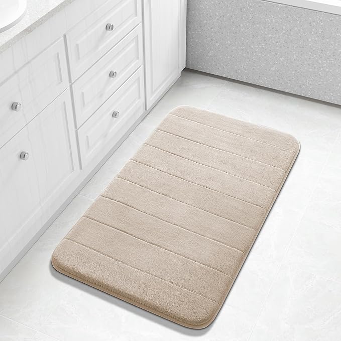 Yimobra Large Bath Mat 36"x24", Super Soft Quick Dry Memory Foam Bathroom Rug, Water Absorbent, Non Slip Backing Machine Washable for Tub Shower, Thick Comfort Support, Beige