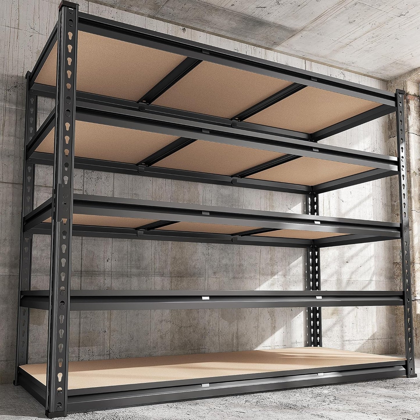 REIBII 48" W Garage Shelving 3020LBS Storage Shelves 5 Tier Heavy Duty Shelving Adjustable Garage Shelves for Basement, Warehouse, Commercial, Easy Assemble, 48" W x 72" H x 24" D