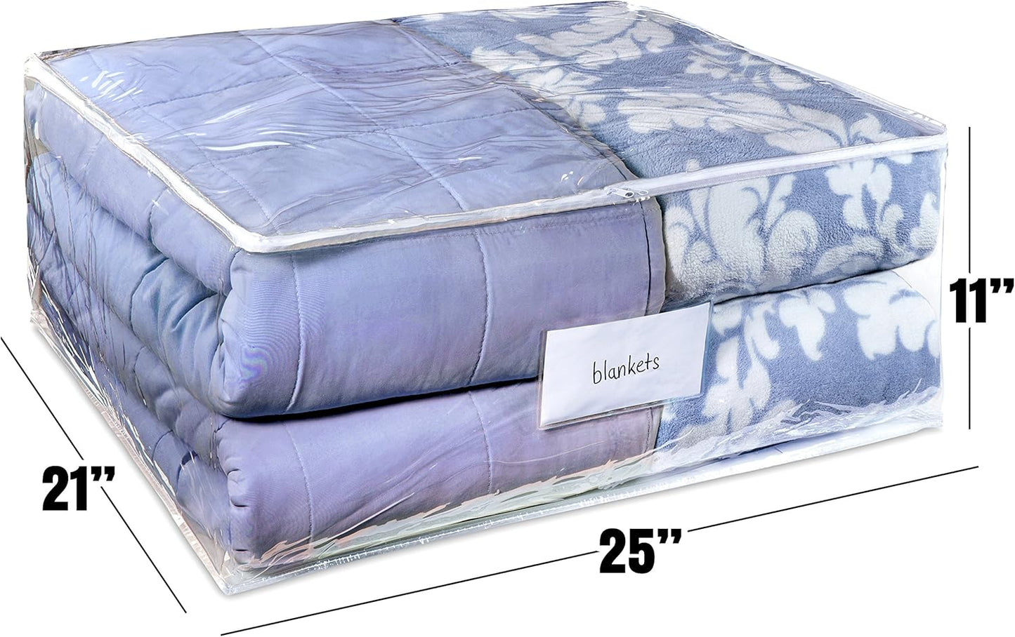 Masirs Clear Blanket Storage Bag (2-Pack) - Vinyl Clothing Organizers with Zipper & Label Pocket - Protects from Dust, Moisture & Dirt - Ideal for Underbed Storage Sheets, Comforters & Bedding