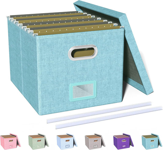 Oterri File Organizer Box with Lid, Portable Hanging File Box for Letter/Legal File Folder Storage, Office/Decor/Home, 1 Pack, Light-blue