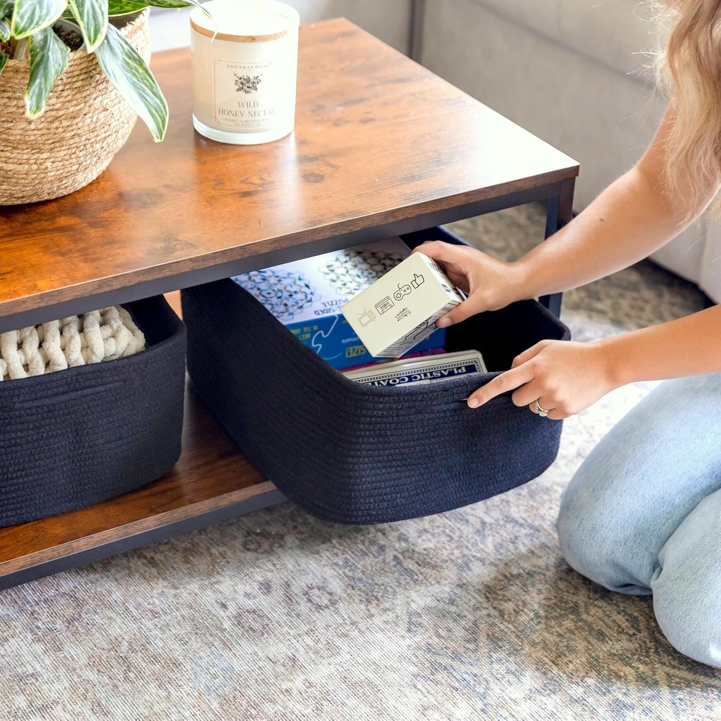 NaturalCozy Storage Baskets 16.8”x13”x7.6” Cotton Rope Woven Baskets for Organizing 3-Pack | Toy Storage Bins | Basket for Shelves, Laundry, Blanket, Clothes, Closet, Kitchen, Bathroom, Gifts