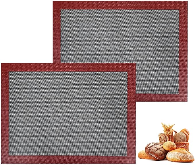 KitchenRaku 2-Pack Perforated Silicone Baking Mat, 15.7"x11.8" Non Stick Reusable Bread Mat, Silicone Baking Sheet Liner for Cookies, Macarons Bread & Pastry, Toaster