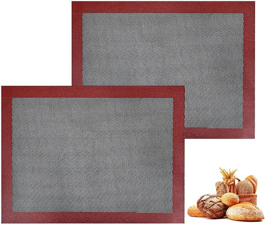 KitchenRaku 2-Pack Perforated Silicone Baking Mat, 15.7"x11.8" Non Stick Reusable Bread Mat, Silicone Baking Sheet Liner for Cookies, Macarons Bread & Pastry, Toaster