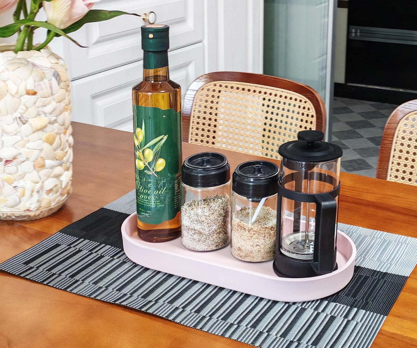 Pink Small Tray (11.8 inch), Oval Tray for Kitchen Counter, Bathtub Bathroom Vanity Items, Countertop Organizer, Coffee Accessory, Bar, Serving Seasoning, Salt and Pepper, Soap, Perfume.