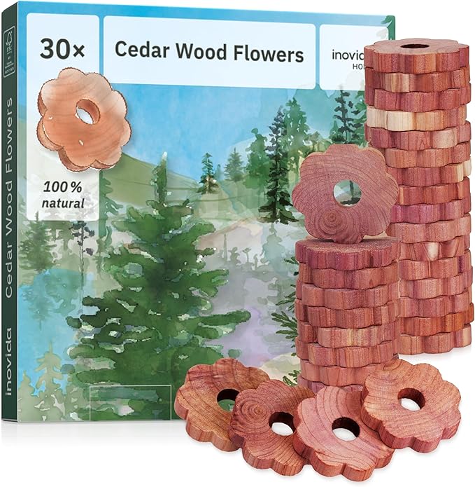 30 American Cedar Wood Rings – Stop Clothes Damage - Wardrobe Freshener – Premium American Cedarwood Flowers for Fresh Scent in Drawers and Closets - Cedar Clothes Hangers