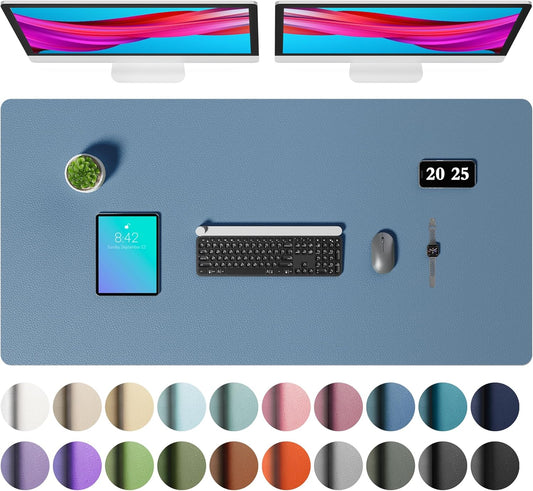 Aothia Faux Leather Desk Mat – Large Mouse Pad, Non-Slip PU Leather Blotter, Waterproof Writing Surface for Office and Home (Denim Blue, 47.2" x 23.6")