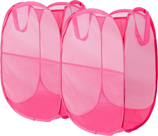 Foldable Mesh Popup Laundry Hamper,Laundry Basket Easy to Open and Fold for Dorm,Travel, College Dorms, and More (2 pink)