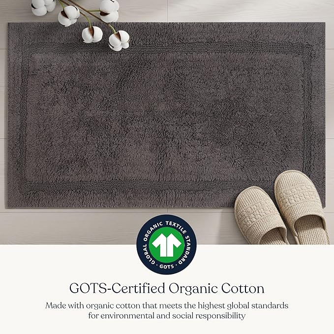 Delara Organic Cotton Reversible Bath Mat – 3000 GSM, GOTS Certified, Ultra-Thick & Super Absorbent | Soft, Plush & Quick-Drying Bathroom Rug (Dark Grey, 24x44)