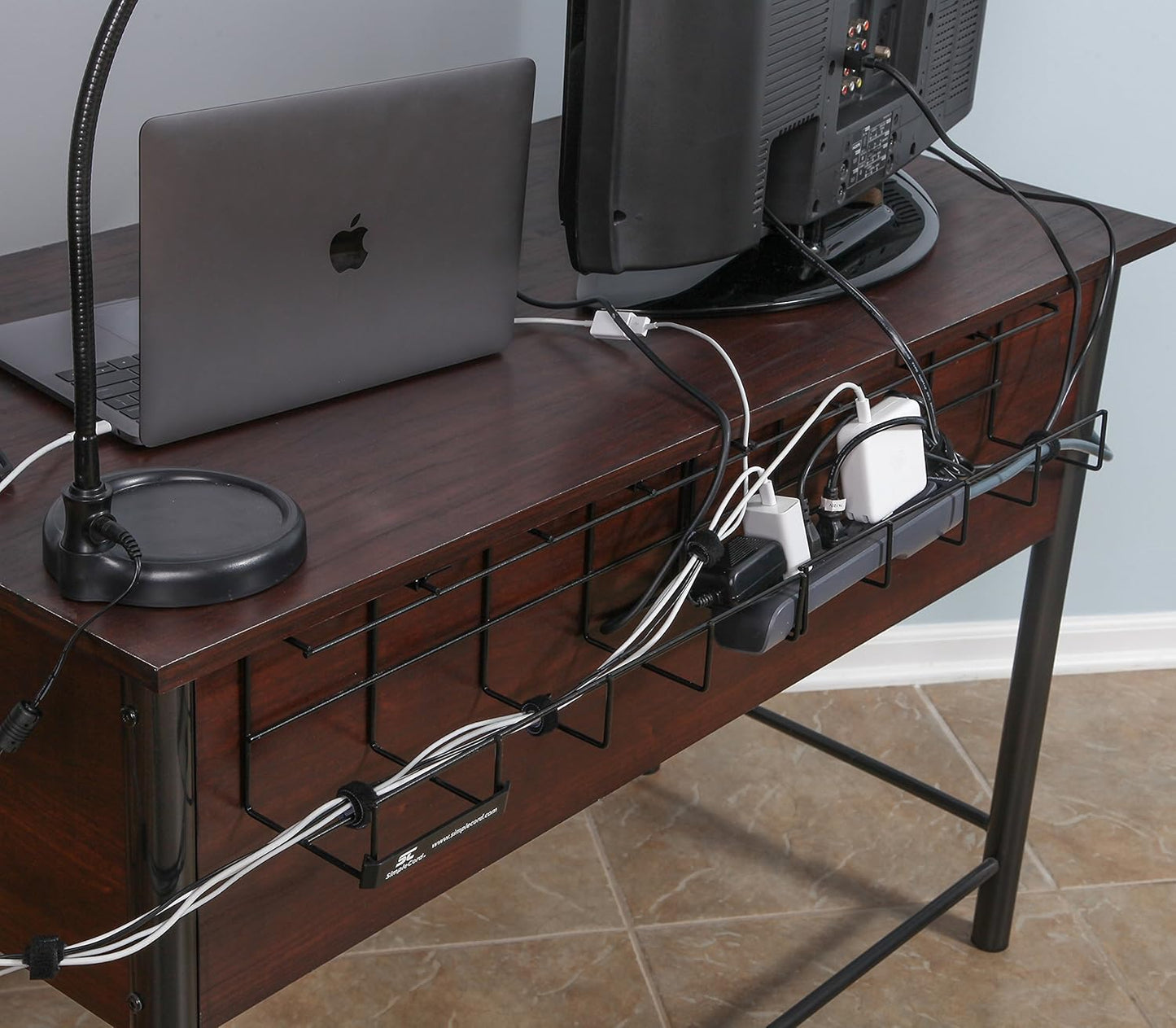 Simple Cord Wire Tray Desk Cable Organizer - 32" Open Slot Raceway to Hold Cables, Cords, or Wires on Desks - Office Cable Management (Pack of 2) (5582703058) Black