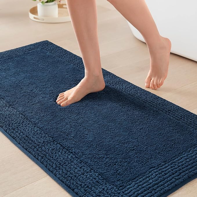 Madison Park Splendor Reversible 100% Cotton Tufted Bathroom Rug-3000 GSM Hotel Quality Luxurious Plush Medium Pile Bath Mat Absorbent, Quick Dry, Shower Room Décor, 24x44 Navy