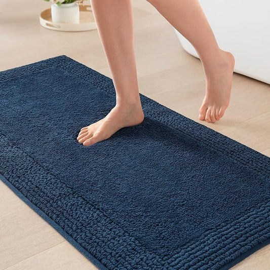 Madison Park Splendor Reversible 100% Cotton Tufted Bathroom Rug-3000 GSM Hotel Quality Luxurious Plush Medium Pile Bath Mat Absorbent, Quick Dry, Shower Room Décor, 24x44 Navy