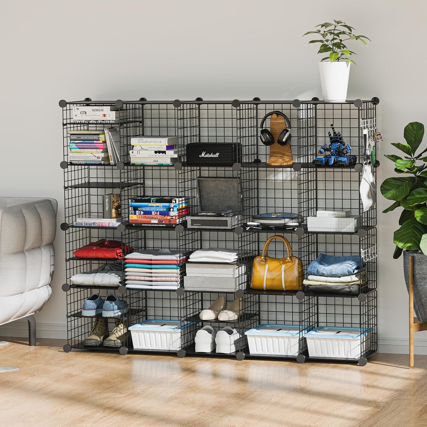 Wire Cube Storage Organizer, 20 Cubes Converted into 23 Cubes, Sturdy Metal Grids Storage Shelf Closet Shelving Units and Storage, Shelves for Bedroom LIvingroom Office