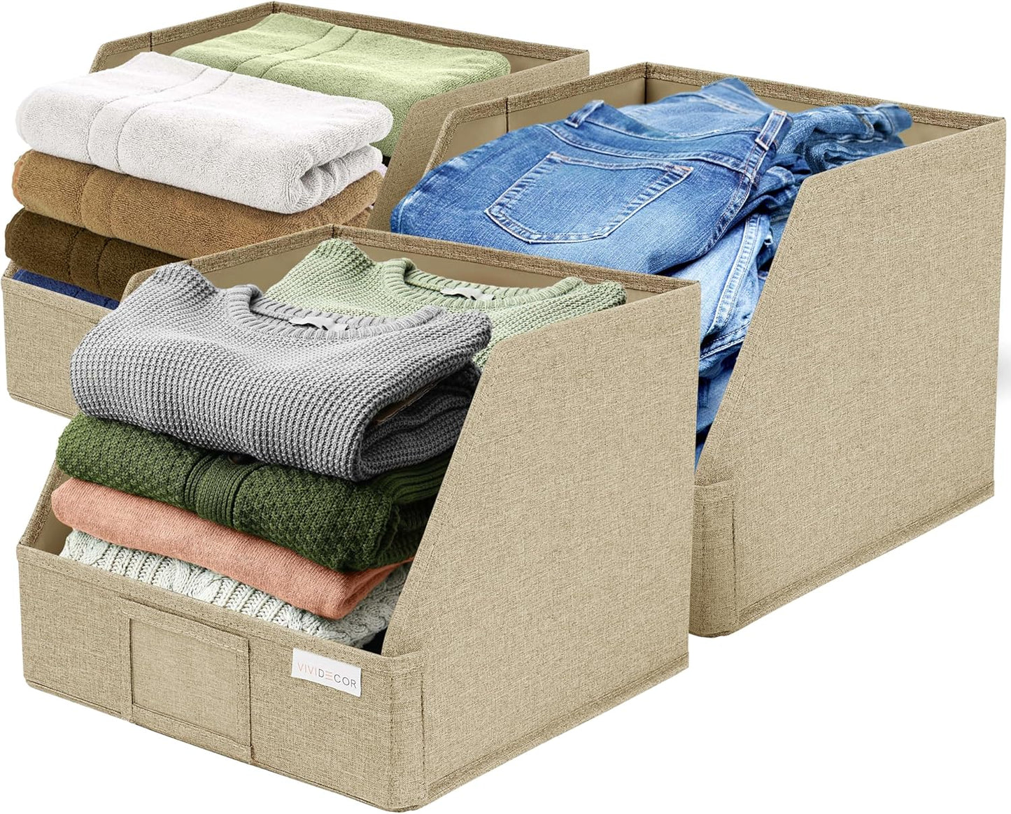 Storage Cubes – 12x12x10 Fabric Baskets for Organizing, Storage Baskets for Shelves, Open Front Fabric Bins, Closet Organizer Bins for Clothes, Towels, Sweaters, Linen – Brown, 3 Pack