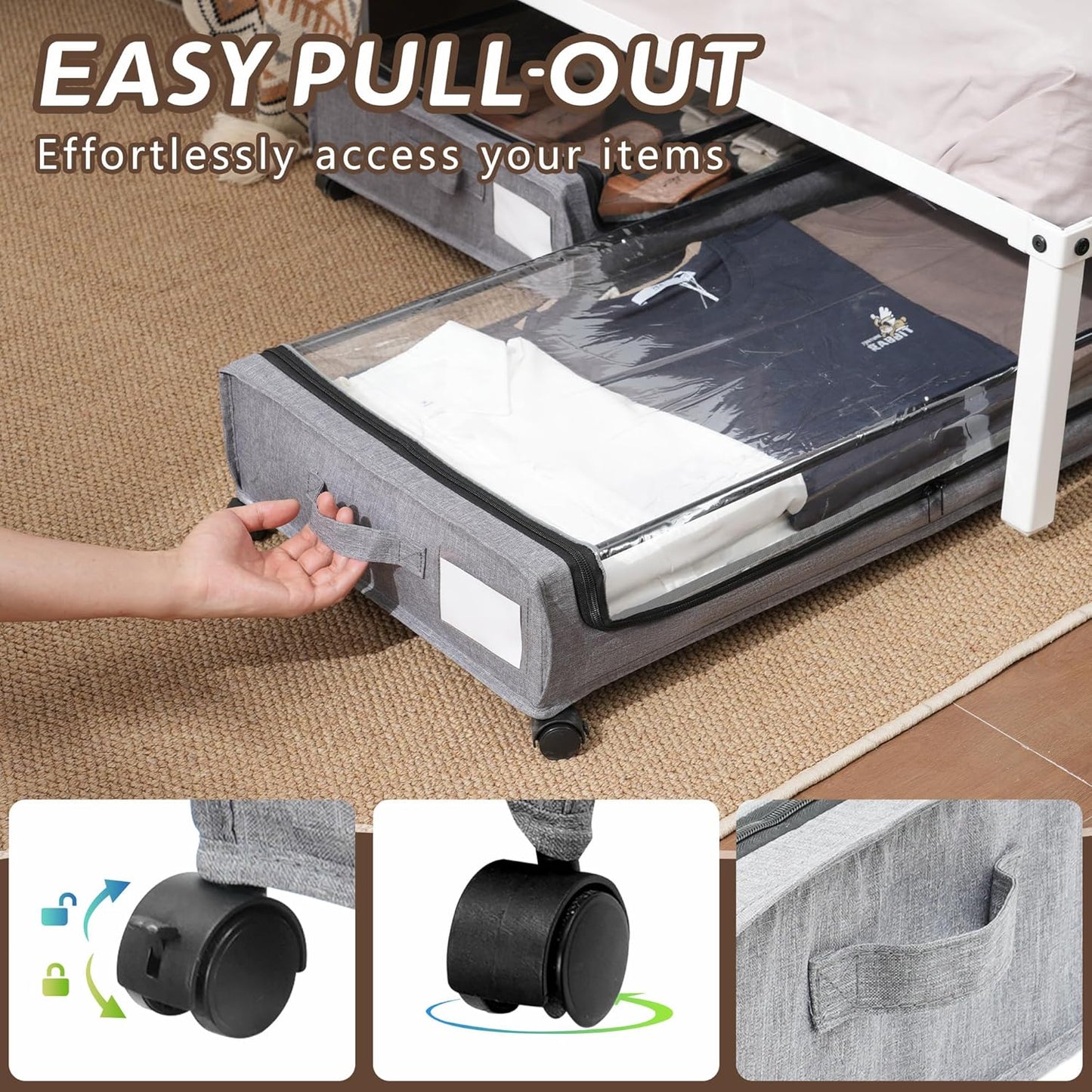 UnderBed Storage Containers, UnderBed Shoe Storage with Wheels, Under Bed Drawers for Clothes Book Blankets, Dorm Bedroom Organizer