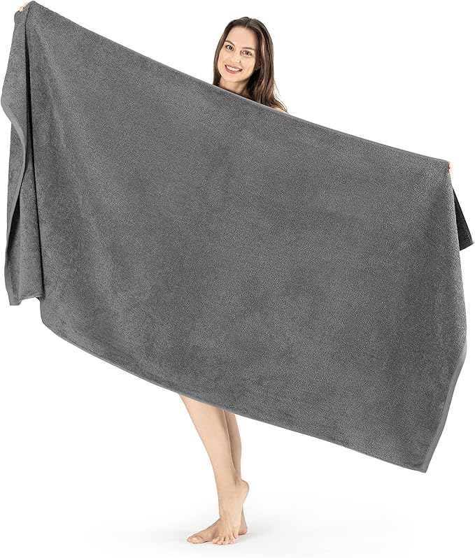 SALBAKOS 100% Turkish Cotton Jumbo Bath Sheet Towel Oversized 40x80 inch | Premium Hotel & Spa Quality, Soft, Absorbent, XL Bath Towels | Made in Turkey (Pack of 1, Gray, Jumbo Bath Sheet)