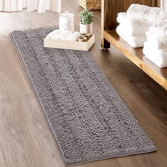 KGORGE Grey Bath Mat - Large Soft Bathroom Rugs Water Absorbent Non-Slip Quick Drying Thick Shaggy Chenile Bathtub Floor Decor for Toilet Kitchen Entryway, 60" x 24", Light Gray, 1 Pc