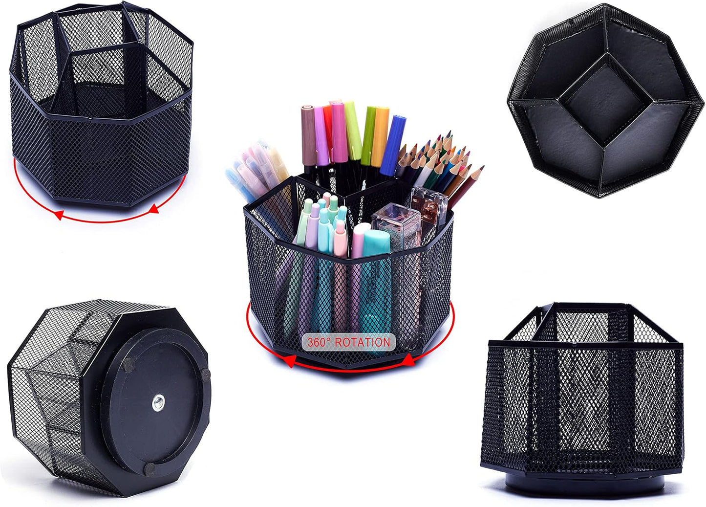Exerz Desk Organiser/Mesh Desk Tidy Candy/Pen Holder/Multifunctional Organiser 360 Rotating