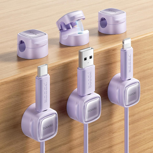 6 Pack Magnetic Cable Clips – Cord Organizer & Holder, Toocki Adhesive Cable Management, Wire Holder for USB Charging Cables, Ideal for Home, Office, Car, Desk, and Nightstand-Purple