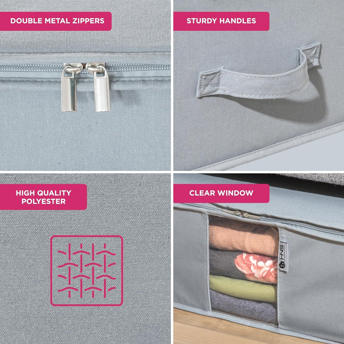 Cedar Clothes Storage Bag Organizer – Protects from Moths, Moisture, Dirt & Dust – Set of 2 Underbed Storage Bags for Clothes, Cashmere Sweaters, Bedding & More - Underbed Storage - Grey