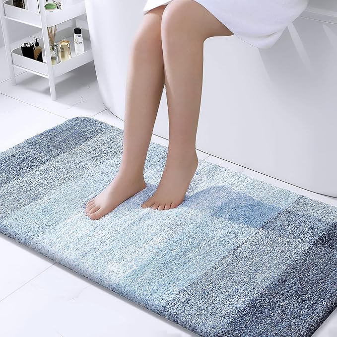 OLANLY Bathroom Runner Rugs 47x24, Extra Soft Absorbent Microfiber Bath Rugs, Rubber Backing, Quick Dry, Machine Washable Bath Mats for Bathroom Floor, Tub and Shower, Home Decor Accessories, Blue