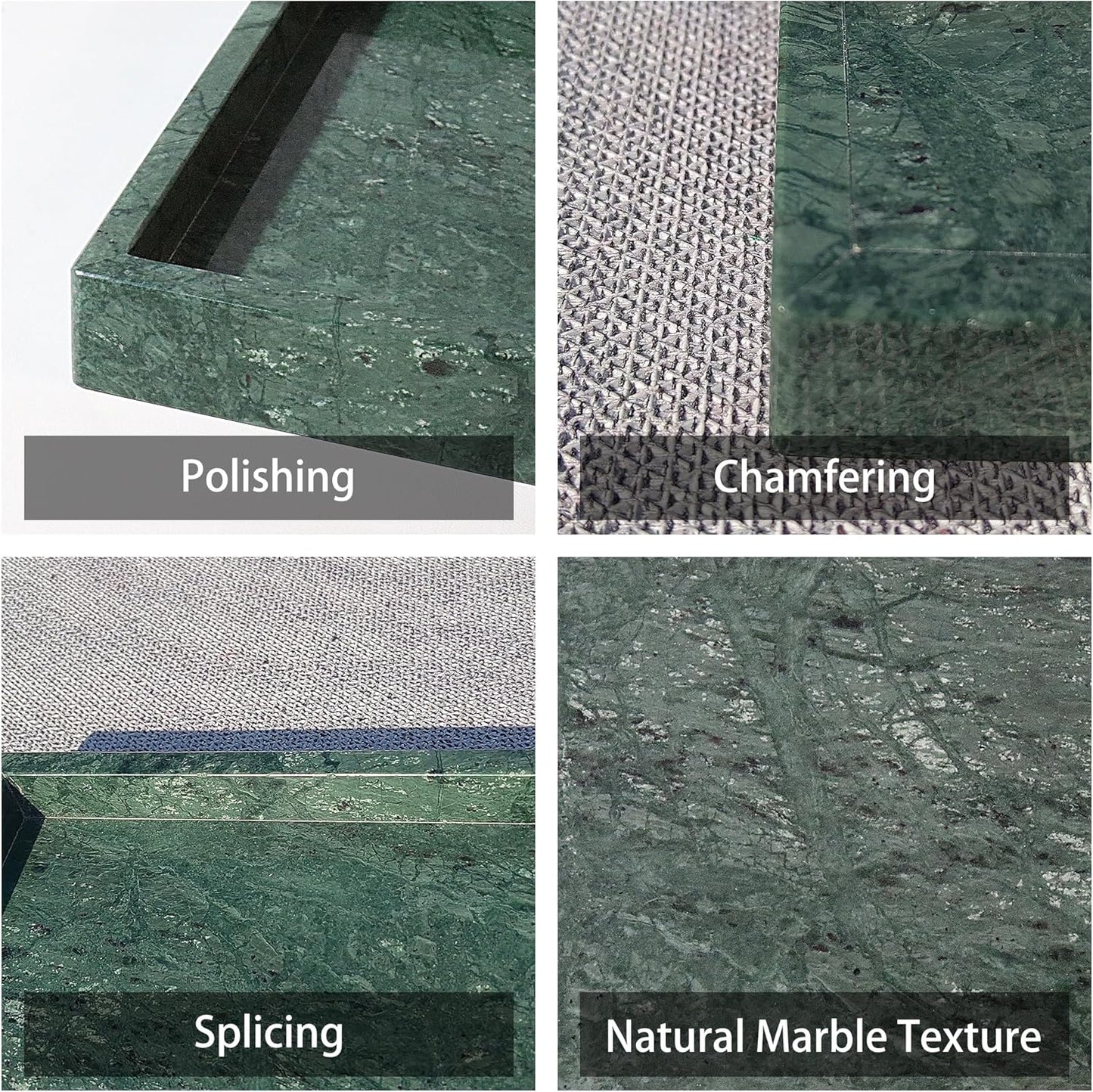 8x8 Natural Marble Vanity Tray: Polished Luxury Square Organizer for Bathroom Kitchen Dresser Makeup Jewelry Coffee Table Home Decor, Dark Green